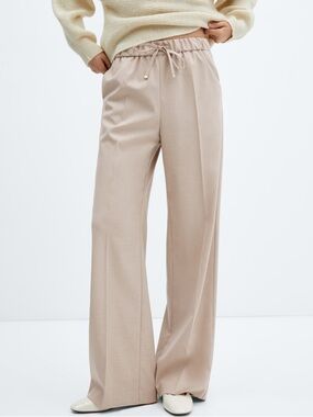 MANGO Wide Leg Pants with Elastic Waist